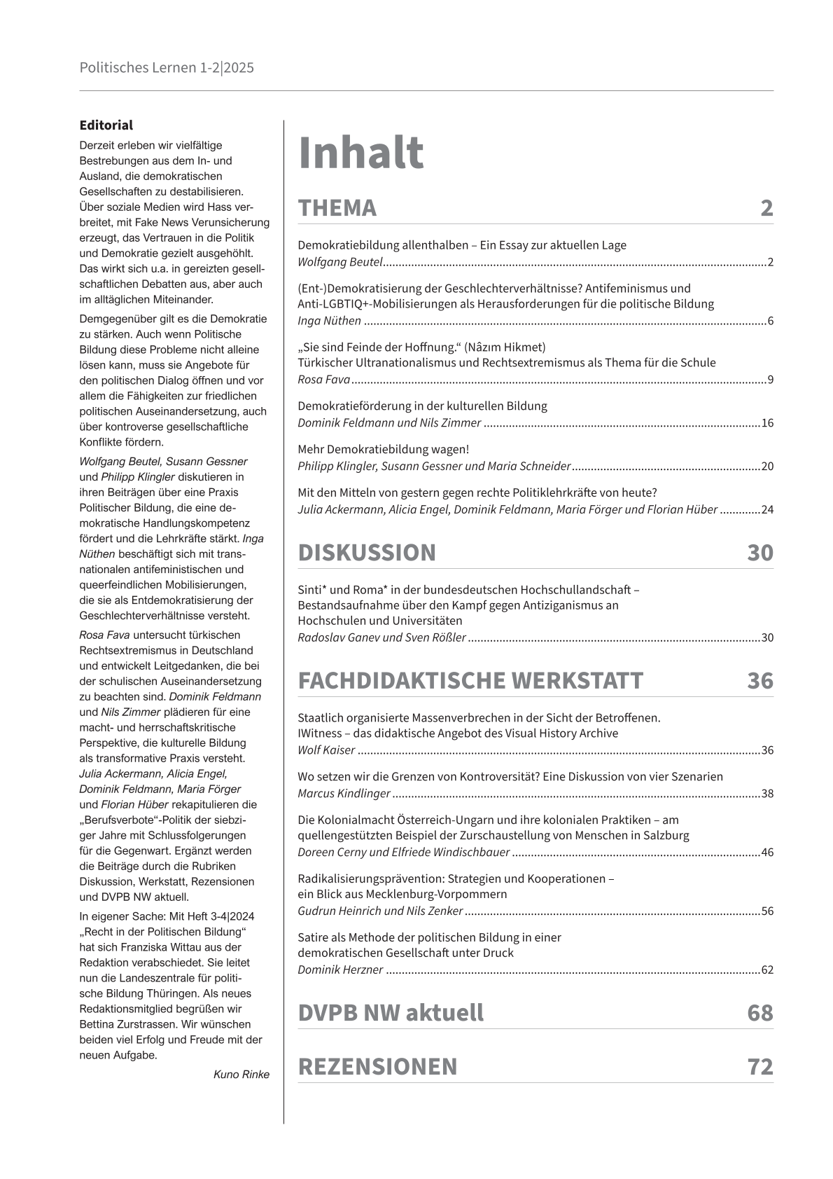 PL_2025_1-2_Demokratie_stärken_2-1 Inhaltsverzeichnis